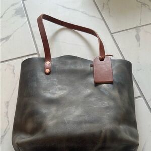Elegant Gray Leather Tote Bag